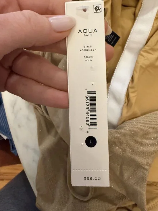 NWT Aqua One Piece Metallic Gold Swimsuit Size Large $166 [jb] - Picture 5 of 6